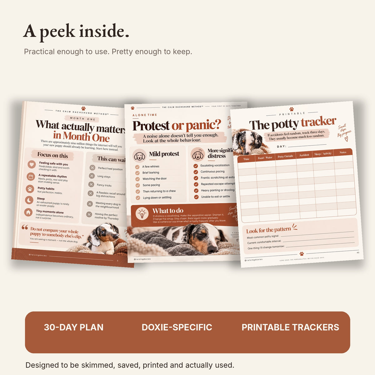 Inside preview of The Calm Dachshund Method guide pages